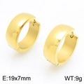 Simple polished gold stainless steel hoop earrings 19x7mm 9g for men and women - Smooth Round Huggie (KE122596-KFC)