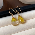 Elegant resin drop earrings featuring real yellow preserved eternal flowers and gold hooks - Teardrop Hook Style / Gold-Yellow
