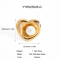 Anillo de perla de corazón irregular dorado hecho de acero inoxidable 304 duradero - Anillo de Perla con Corazón Irregular (YYR025026-G) / Dorado