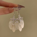 Elegant resort style silver chandelier earrings with zircon and white shells. - Silver Needle / Silver