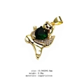 Golden bear pendant with green heart zircon and white micro-paved stones for necklaces - Dynamic Bear / A Green
