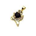 Golden teddy bear pendant with black heart zirconia and micro-pave white crystals - Dynamic Bear / A Black