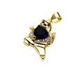 Panda pendant with micro-set zircons holding a blue heart-shaped crystal in gold finish - Dynamic Bear / A Blue
