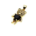 Ciondolo a forma di orsetto d'oro con zircone a cuore nero e cristalli scintillanti - Orso Pave in Piedi / B Nero