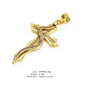 Golden copper cross pendant with white zircon snake detail and minimalist modern design - Serpentine Curve Cross (8)