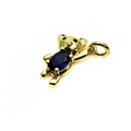Golden teddy bear charm with a sparkling navy blue oval zircon stone for jewelry making - A-Blue