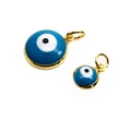 Close-up of enamel evil eye pendants in assorted sizes and colors for jewelry making - Blue (8mm)