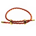 Detail of adjustable 3mm tricolor braided cord bracelet with gold metal sliders and end caps - Red Yellow Rose