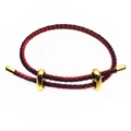 Detail of adjustable 3mm braided cords with polished gold slides and metal end caps - Red & Black
