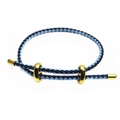 Detail of blue 3mm braided leather cord bracelet with adjustable gold slide buckles - Blue