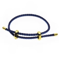 Detail of 3mm braided leather cord bracelet with gold adjustable loops and dual-tone texture - Navy Blue