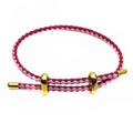 Detail of hand-woven pink and purple 3mm cord bracelet with adjustable gold slide buckles - Rose Pink
