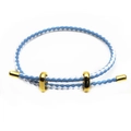 Detail of blue and white braided rope bracelet with adjustable gold-plated metal cylinders - Blue & White