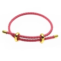 Detail of pink braided bracelet with two adjustable polished gold metal slide buckles - Deep Pink