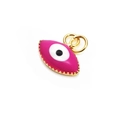 Detail shot of a pink evil eye enamel pendant with a gold-plated serrated frame and rings - Rose Red