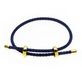 Detail of blue braided bracelet with adjustable golden slider beads and 3mm thickness - Dark Blue