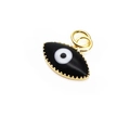 Detail of a black enamel 10mm evil eye charm with golden serrated edge and jump ring - Black