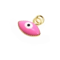 Detail of pink enamel evil eye pendant with gold-plated edges for jewelry making - Pink