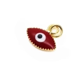 Detailed close-up of a red 10mm evil eye charm with gold finish and double hanging loops - Red
