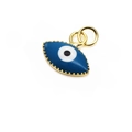 Close-up of 10mm blue enamel evil eye charm with gold serrated edges and metal rings - Light Blue 2