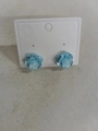 Elegant light blue camellia flower stud earrings with detailed resin petals for women - Camellia Style / Blue