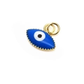 Close-up of a 10mm blue enamel evil eye charm with a gold jagged edge and double rings - Light Blue