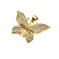 Macro shot of gold butterfly pendant with micro-pave white zircon and pink center stone - Small All White Zirconia Style (6) (Pendant Only)