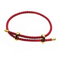Adjustable 3mm red braided leather rope bracelet with sliding gold metal beads - Bright Red