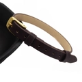 Slim dark brown leather strap bracelet with polished gold metal buckle for minimalist style - Coffee