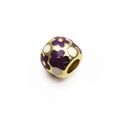 Golden cylinder charm bead with purple enamel flower pattern for DIY bracelets - Purple Flower White Dots Style (Fluorescent Blue)