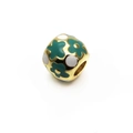 Golden cylinder bead with green enamel flower patterns for DIY charm bracelets - Floral Pattern Spherical Bead (Fluorescent Blue)