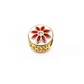 Golden bead charm with white enamel red flower and crystal for DIY bracelets - White Enamel Red Flower Rhinestone Style (3#)