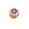 Golden flower bead with purple enamel and zircon for Pandora style bracelets - White Flower Center Rhinestone Style (3#)