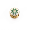 Golden lucky cat charm bead with green enamel petals and zircon for DIY bracelets - White Base Green Flower Rhinestone Center Style (3#)