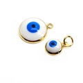Evil eye jewelry charms with blue enamel and gold plating for necklaces and bracelets - White (8mm)