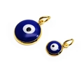 Blue Evil Eye enamel charm pendants in two sizes with gold plated metal frames - Dark Blue (8mm)