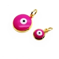 Pink evil eye enamel pendants with gold plating in two sizes for jewelry making - Rose Red (8mm)