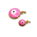 Pink evil eye enamel pendants with gold plating in small and large size variants - Pink (8mm)