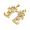 Golden crown letter E pendant with micro-paved zircons and hollow honeycomb back structure - Letter E