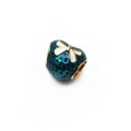 Charme de cœur doré avec émail bleu canard alvéolé et accent de nœud blanc - Style Base Cyan Foncé avec Nœud Blanc (15)