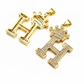 Iced out gold letter H crown pendant with micro-paved cubic zirconia for jewelry - Letter H