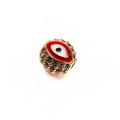 Detail of 14K gold-plated evil eye bead with red enamel and pavé-set dark zircons - 14K Gold / Red