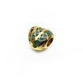 Perle cœur dorée avec émail vert sarcelle pour bracelets de bijoux personnalisés - Perle Ronde Cœur Cyan Creux Doré (16)