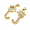 Golden letter J pendant with crown and micro-paved zircons in hip-hop jewelry style - Letter J