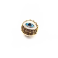 Macro detail of 14K gold-plated Evil Eye bead with sparkling pavé crystals for DIY jewelry - 14K Gold / White