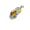 Detailed close-up of a 14K gold-plated flip-flop pendant with evil eye and yellow enamel - Yellow