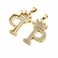 Gold plated crown letter P pendant with micro paved cubic zirconia in hip hop style - Letter P