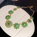 Luxurious green rhinestone flower necklace with vintage palace style design - Chain Only / Necklace-Gold-Green