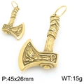 Retro Viking battle axe pendant for men, stainless steel with totem engraving, 45x26mm - Battle Axe Pendant (KP117768-LU) / Gold (KP117768-LU)