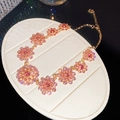 Elegant pink floral crystal cluster statement necklace in gold-tone finish for women - Chain Only / Necklace - Gold - Pink